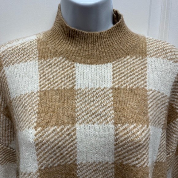 Loft Plaid Tan and White Women's Sweater L - Picture 2 of 8